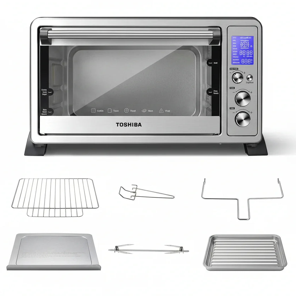 10-In-1 Convection Toaster Oven, 6-Slice Countertop Oven, 1500W with Toast, Bake, Broil, Rotisserie & Pizza Functions, LCD Knob Controls, 6 Accessories, Stainless Steel