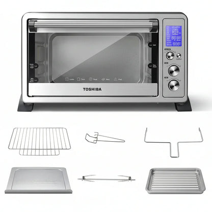 10-In-1 Convection Toaster Oven, 6-Slice Countertop Oven, 1500W with Toast, Bake, Broil, Rotisserie & Pizza Functions, LCD Knob Controls, 6 Accessories, Stainless Steel