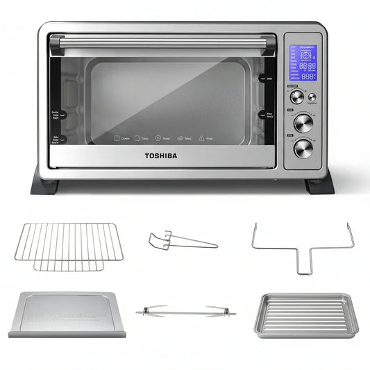 10-In-1 Convection Toaster Oven, 6-Slice Countertop Oven, 1500W with Toast, Bake, Broil, Rotisserie & Pizza Functions, LCD Knob Controls, 6 Accessories, Stainless Steel