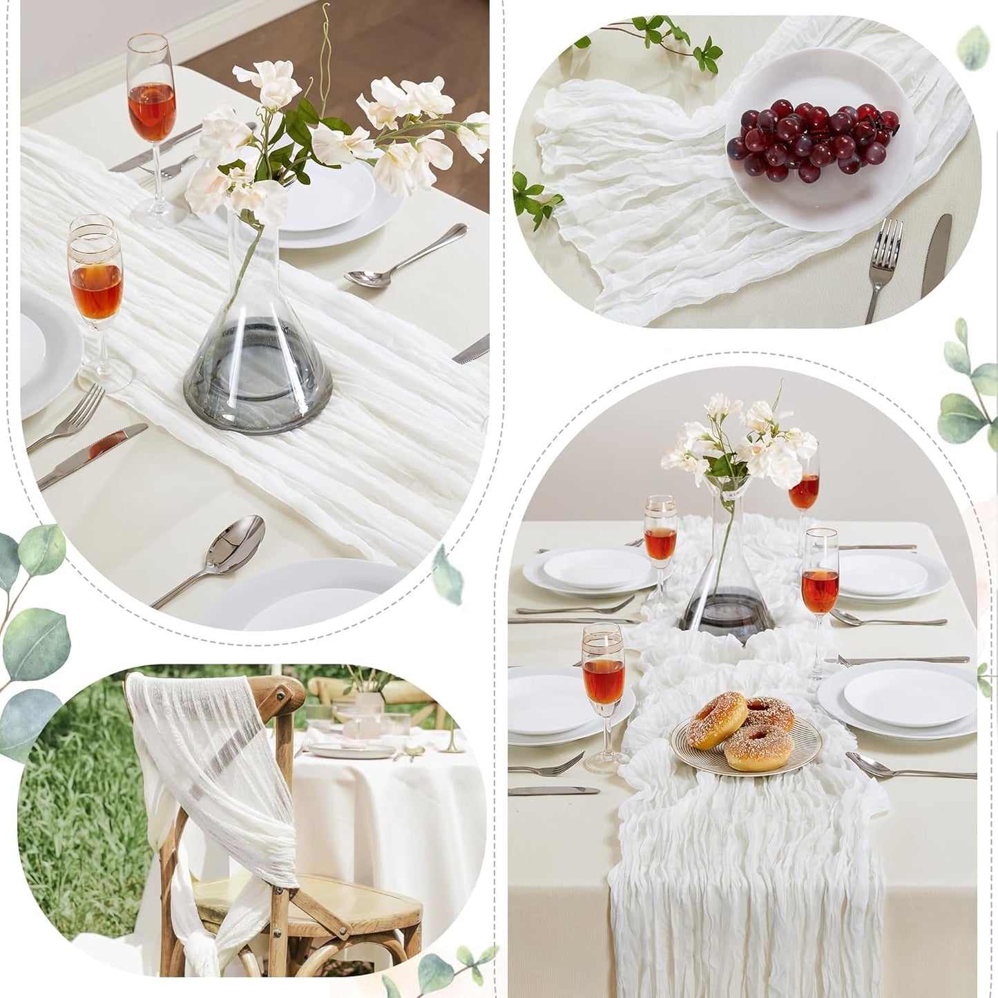 6 Pack White Cheesecloth Table Runner 10FT Long Easter Spring Boho Gauze Table Runner Rustic Sheer Runner for Spring Wedding Bridal Baby Shower Birthday Party Table Decor Easter Decorations