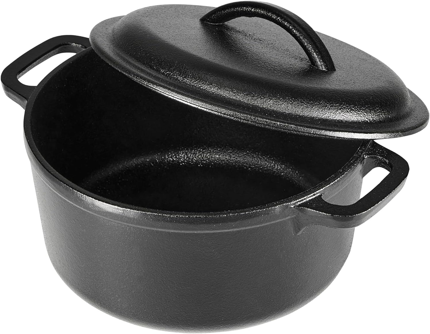 Pre-Seasoned Cast Iron Mini Dutch Oven Pot with Lid and Dual Handles, Oven Safe, 2-Quart, Round, Black
