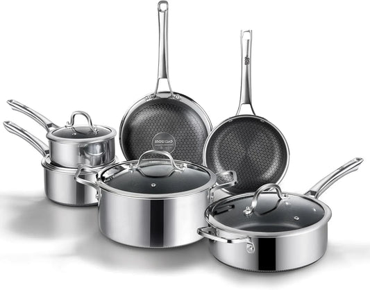 Non Stick Frying Pans Set, 10 Pcs, Hybrid Fajita Frying Pans Nonstick,Non Stick Skillets Stainless Steel, Dishwasher & Oven-Safe, Induction Compatible Cooking Fajita Pan, PFOA Free Cookware