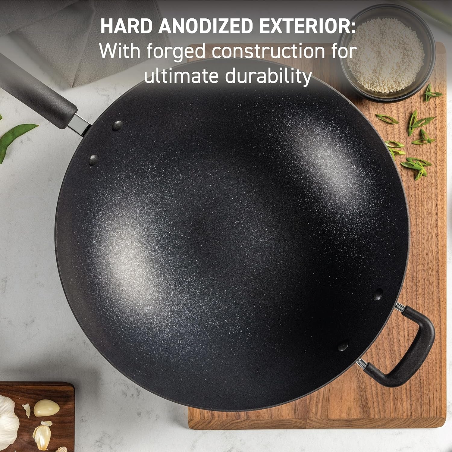 Ultimate Hard Anodized Nonstick Wok 14 Inch, Oven Broiler Safe 350F, Non Stick Stir-Fry Pan, Cookware, Pots and Pans, Kitchen, Versatile Deep Frying, Sauté, Braise, Stew, Dishwasher Safe, Onyx