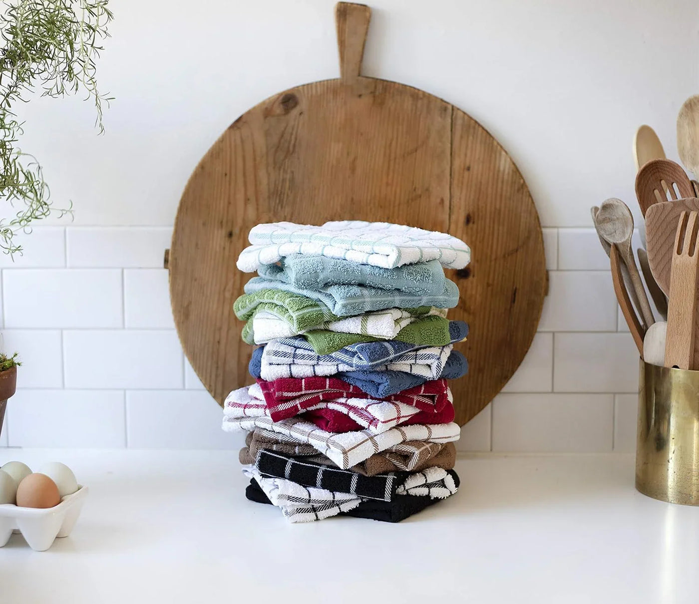 Premium 100% Cotton Terry Check Kitchen Dish Towels - Highly Absorbent, Super Soft, Long-Lasting, 25"X15", 3-Pack, Federal Blue