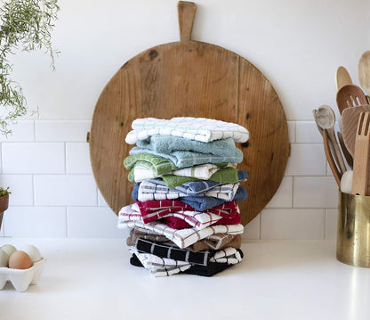Premium 100% Cotton Terry Check Kitchen Dish Towels - Highly Absorbent, Super Soft, Long-Lasting, 25"X15", 3-Pack, Federal Blue