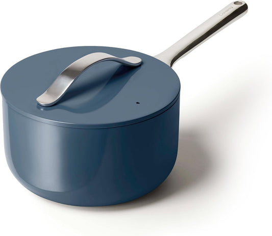 Nonstick Ceramic Sauce Pan with Lid (3 Qt) - Non Toxic, PTFE & PFOA Free - Oven Safe & Compatible with All Stovetops (Gas, Electric & Induction) - Navy