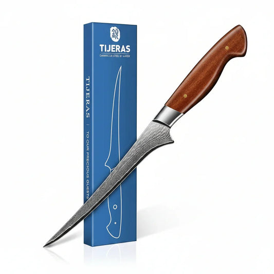 Damascus Fillet Knife 7 Inch - Professional VG-10 Super Sharp Boning Knife for Meat Poultry Chicken Cutting, Japanese Fish Knives with Ergonomic Wood Handle, Birthday Gifts for Men Women