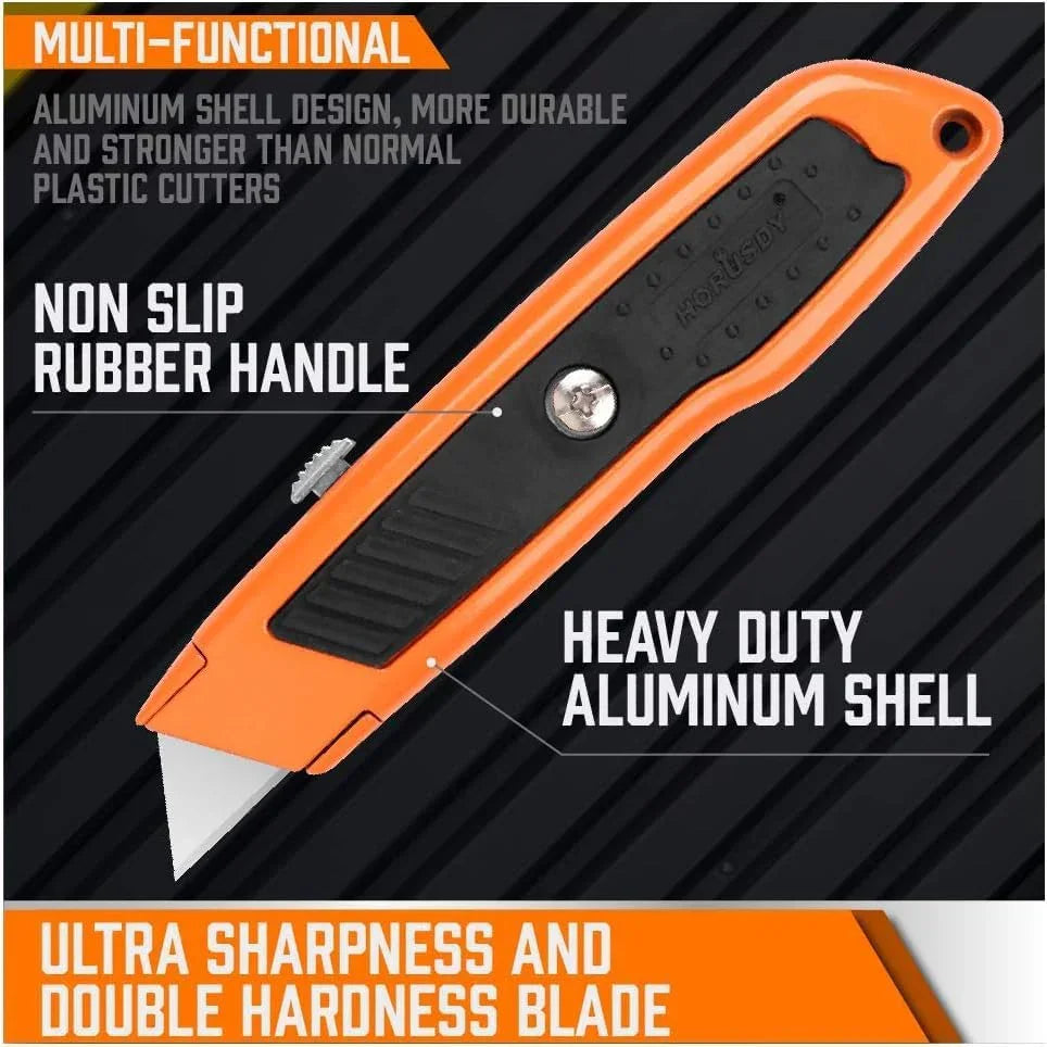 4-Pack Box Cutter Utility Knife, Heavy Duty Aluminum Shell Retractable Box Cutter for Cardboard, Boxes and Cartons, Extra 10 Blades