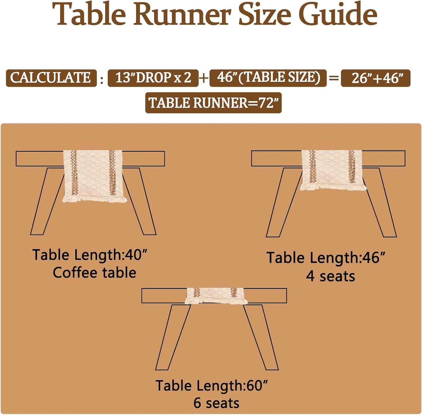 Boho Table Runner for Easter Spring Home Decor 72 Inches Long Farmhouse Macrame Easter Table Runner Cotton Linen Woven Table Runners for Summer Dining Table Decoration, Beige & Brown