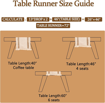 Boho Table Runner for Easter Spring Home Decor 72 Inches Long Farmhouse Macrame Easter Table Runner Cotton Linen Woven Table Runners for Summer Dining Table Decoration, Beige & Brown