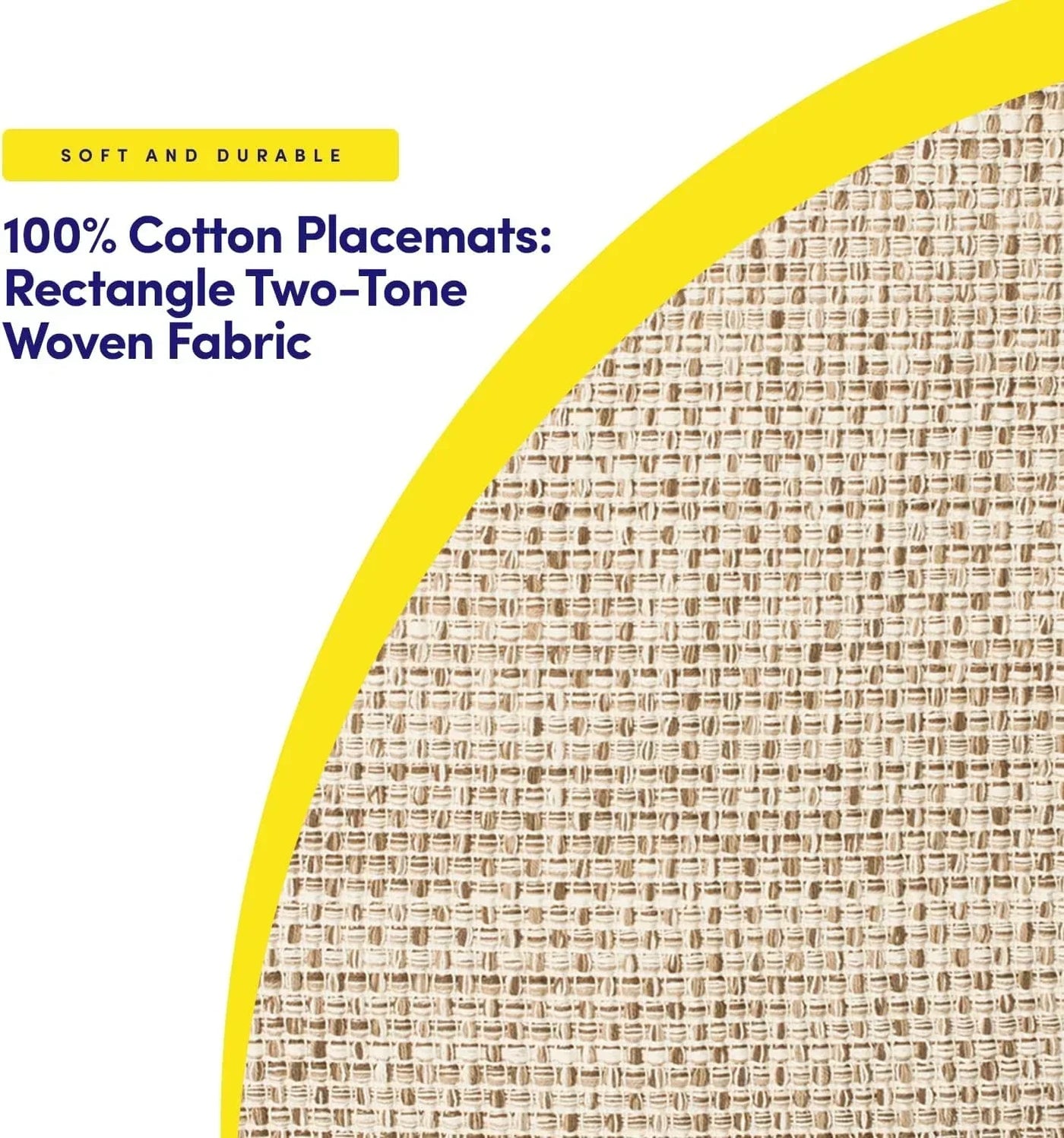 Soft durable 100% cotton placemats, rectangle two-tone woven fabric for kitchen table settings