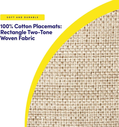 Soft durable 100% cotton placemats, rectangle two-tone woven fabric for kitchen table settings
