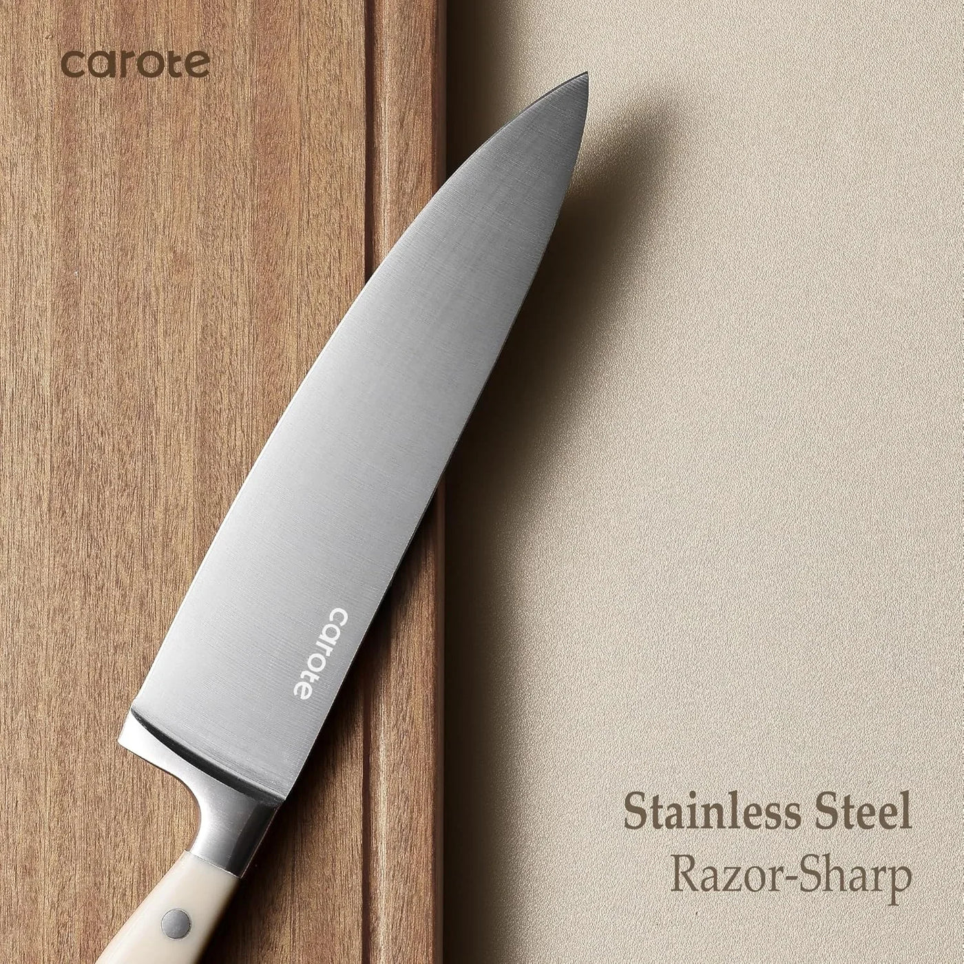 14 Pieces Knife Set with Block, Forged, High Carbon Stainless Steel Sharp Blade Block Knife Set, Dishwasher Safe Cutlery, Cream