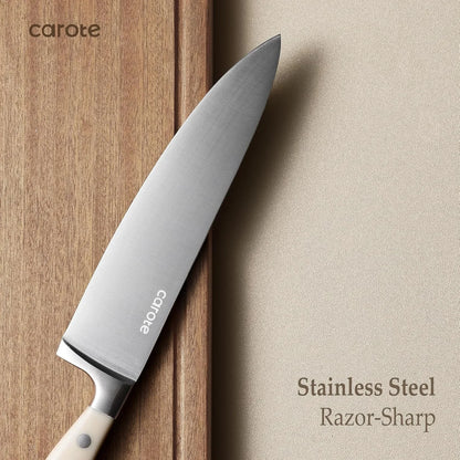 14 Pieces Knife Set with Block, Forged, High Carbon Stainless Steel Sharp Blade Block Knife Set, Dishwasher Safe Cutlery, Cream