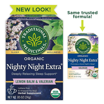Organic Nighty Night Extra Tea with Valerian Root for Relaxation, 16 Tea Bags (Pack of 1)