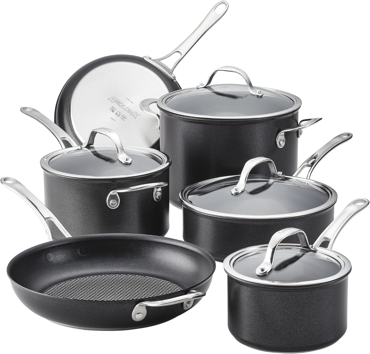 X Hybrid Nonstick Cookware Induction / Pots and Pans Set, 10 Piece - Dark Gray