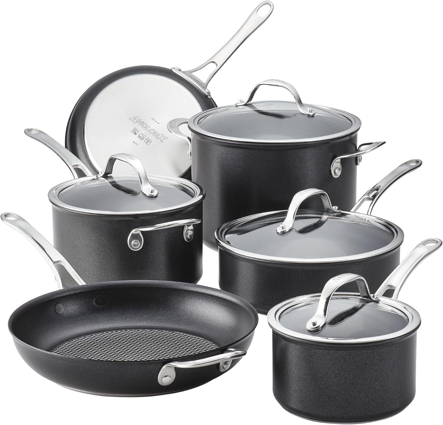 X Hybrid Nonstick Cookware Induction / Pots and Pans Set, 10 Piece - Dark Gray