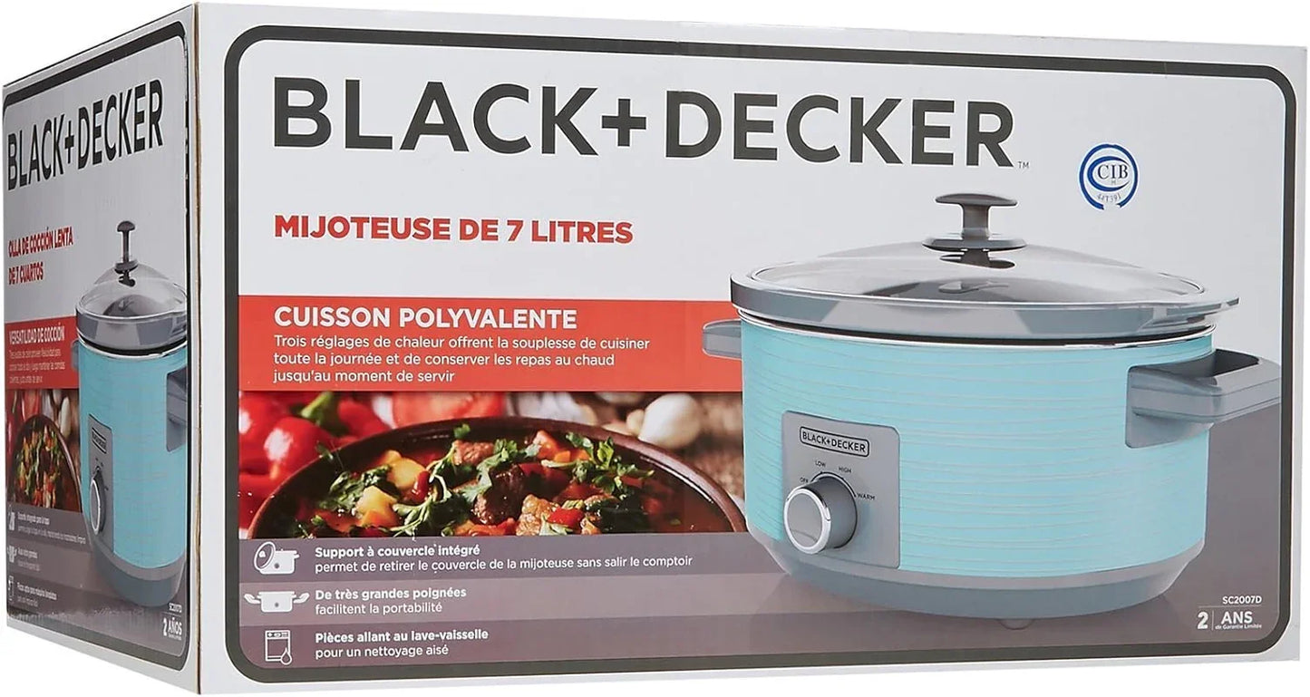 7-Quart Slow Cooker, SC2007D, Lid Holder, 3 Heat Settings, Extra Large Handles, Dishwasher Safe, Teal
