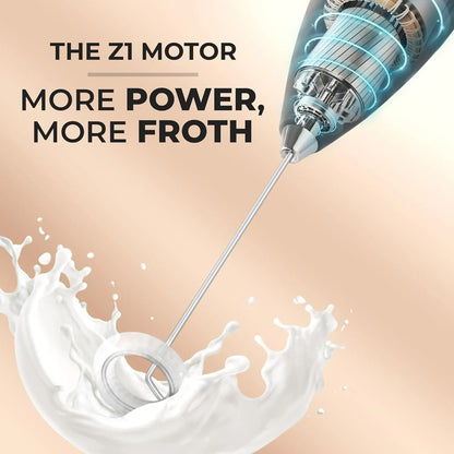Powerful Milk Frother Wand with 2 Duracell Batteries - Ultra Fast Handheld Drink Mixer - Electric Whisk Foam Maker for Coffee, Lattes, Cappuccino, Matcha, Hot Chocolate & Creamer - Black
