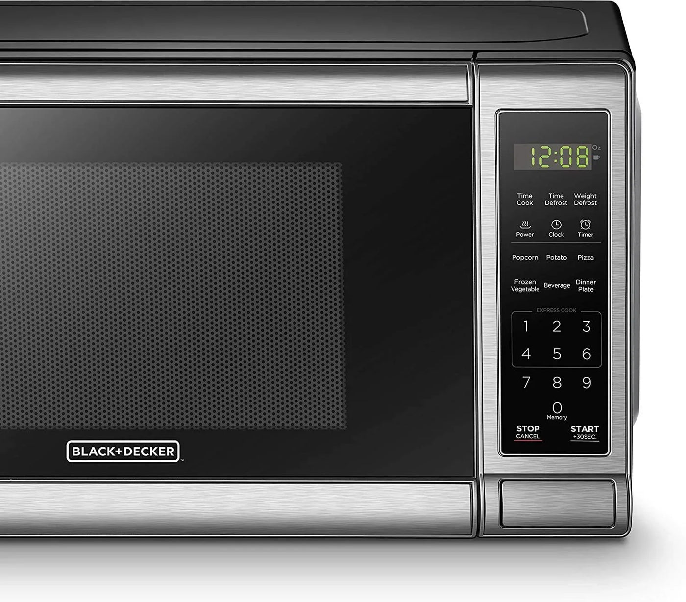EM720CB7 Digital Microwave Oven with Turntable Push-Button Door, Child Safety Lock, 700W, Stainless Steel, 0.7 Cu.Ft