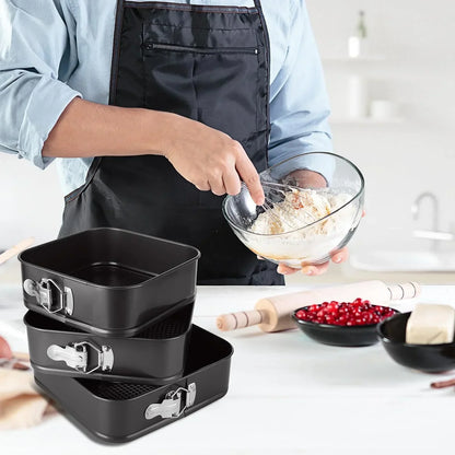 Non-stick square baking pans with clasp lids, perfect for cakes and desserts in any kitchen