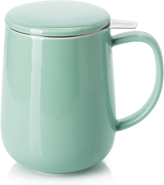 20 OZ Porcelain Tea Mug with Infuser and Lid, Loose Leaf Tea Cup, Gifts for Tea Lover - Mint Green