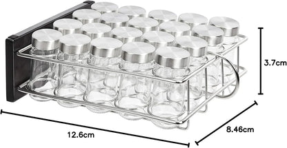 20 Jars Spice Rack Organizer, Space-Saving Kitchen Organizer with Glass Spice Jars, Sturdy, Silver
