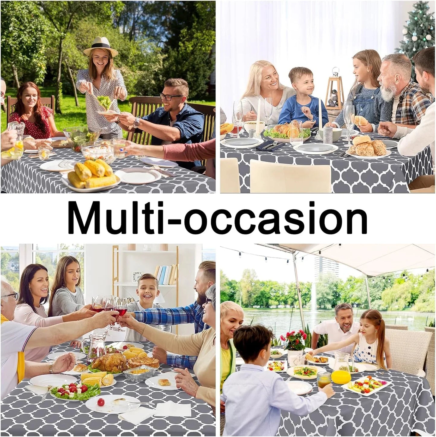 Rectangle Table Cloth, Waterproof Vinyl Tablecloths with Flannel Backing for Rectangle Tables, Wipeable Spillproof Plastic Tablecloth for Dining, Camping, Indoor and Outdoor (60"X84", Grey)