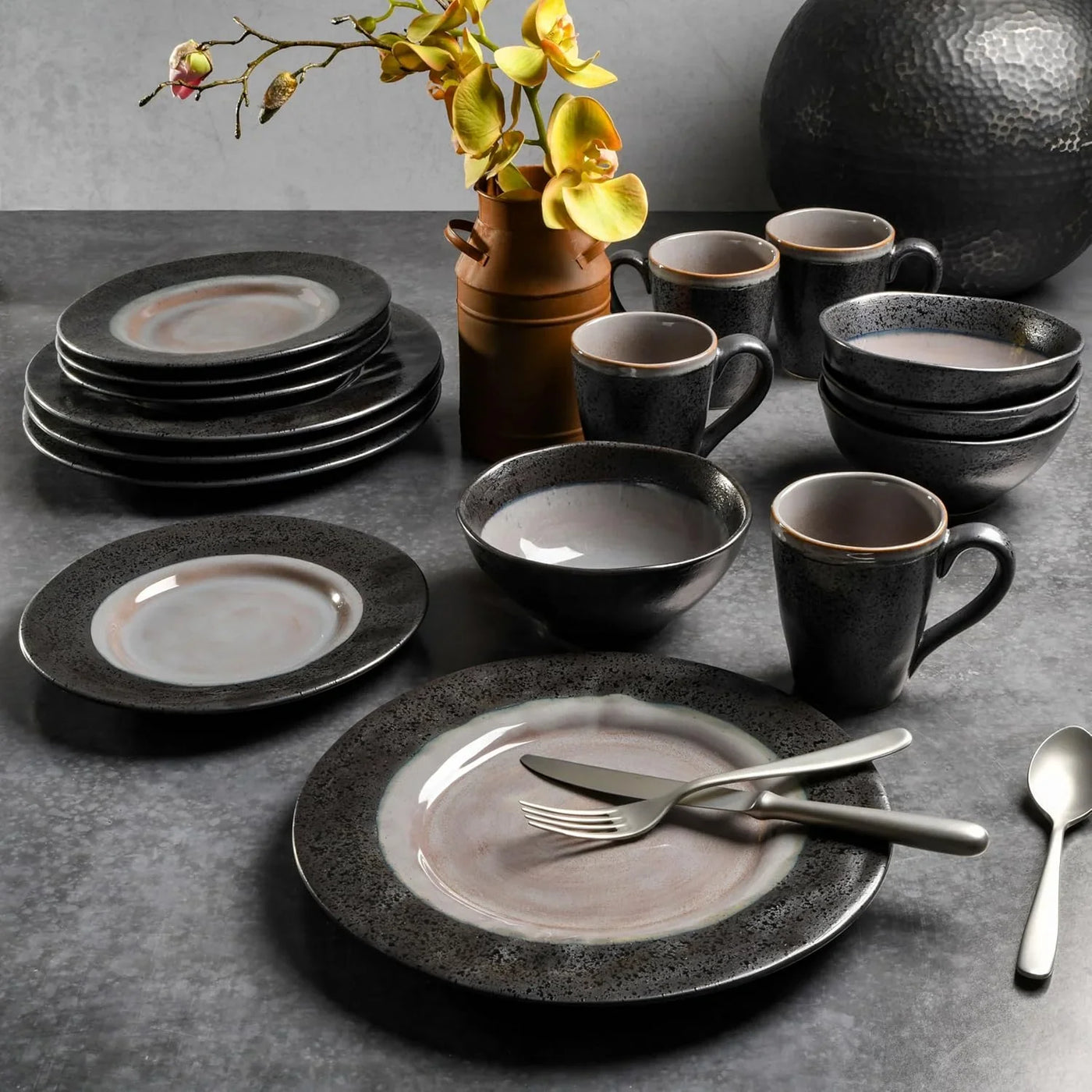 Gibson Dragonstone 16 Pc Dinnerware Set Grey Stoneware, Gray -
