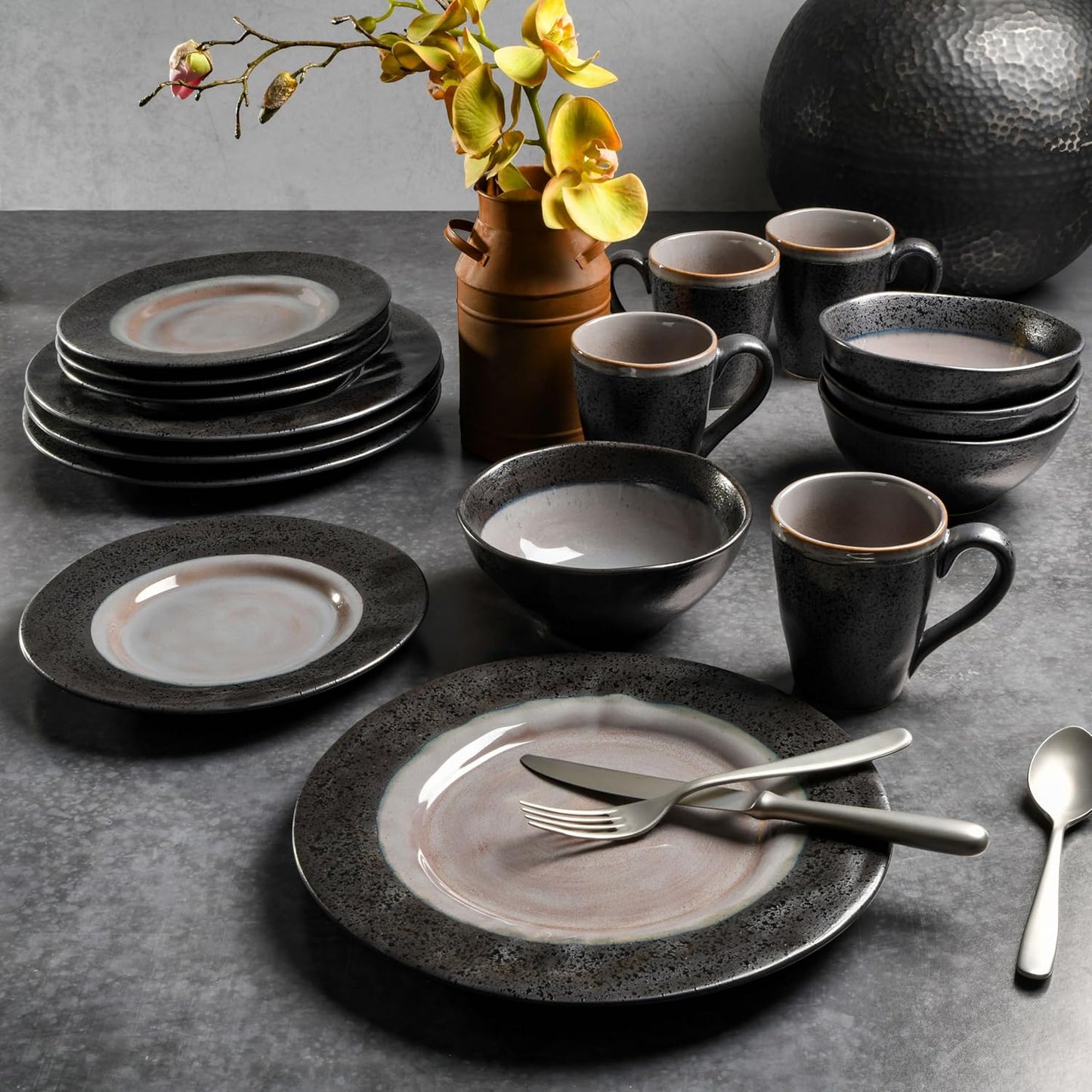 Gibson Dragonstone 16 Pc Dinnerware Set Grey Stoneware, Gray -