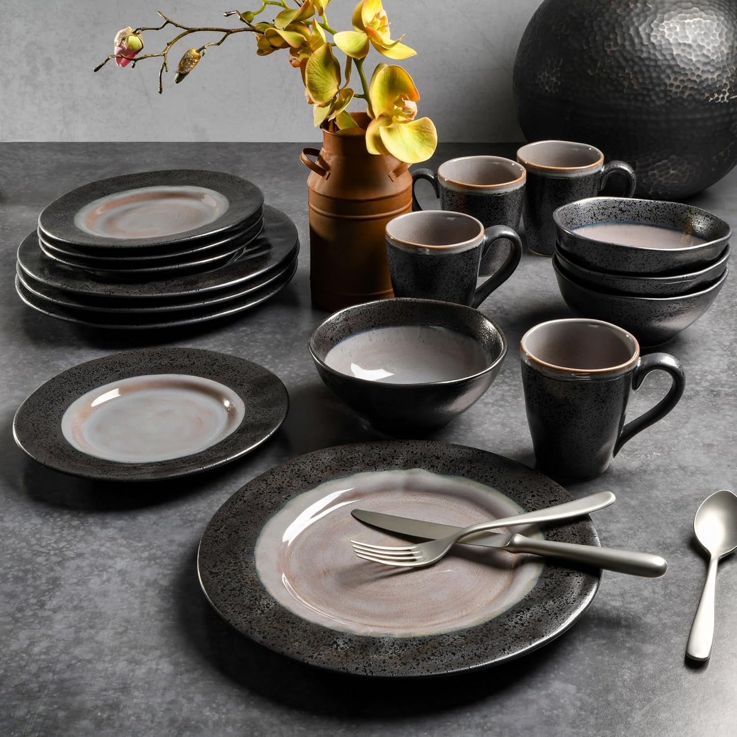 Gibson Dragonstone 16 Pc Dinnerware Set Grey Stoneware, Gray -