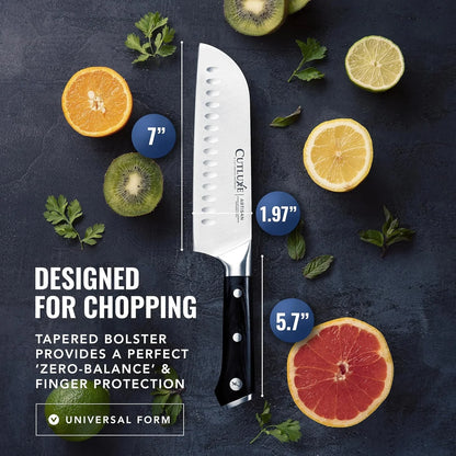 Santoku Knife – 7" Chopping Knife, Meat and Vegetable Knife – Forged High Carbon German Steel – Sheath Included – Full Tang & Razor Sharp – Ergonomic Handle Design – Artisan Series