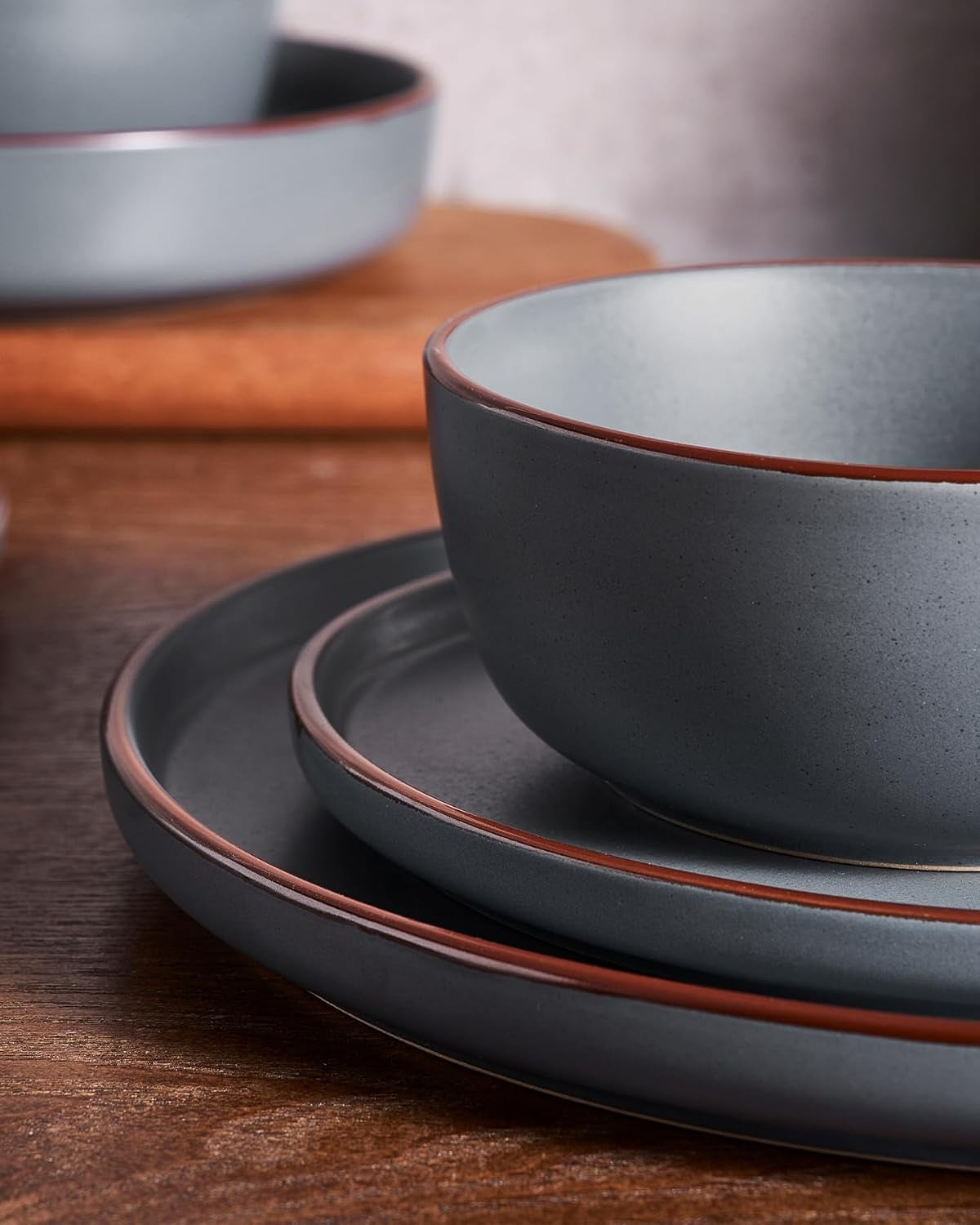 Mercury Dinnerware Sets with Mugs, Service for 4 (16 Pieces), Plates and Bowls Sets, Microwave and Dishwasher Safe Dishes Set, Charcoal