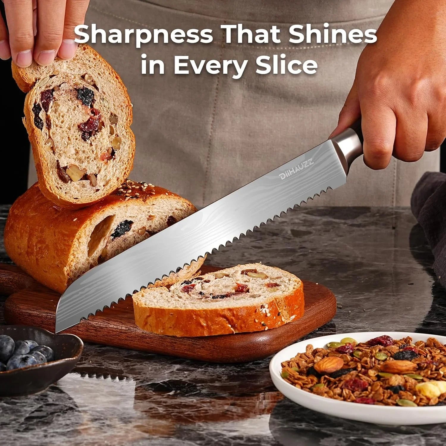 10 Inch Bread Knife, Serrated Knife for Homemade Bread, Razor Sharp High Carbon Stainless Steel Sourdough Cutter, Professional Bakery Kitchen Knives with Ergonomic Handle for Bagel, Cake