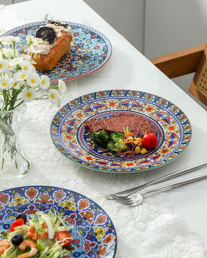 Dinner Plate Set of 4, 10.5 Inch Porcelain Plates for Kitchen, Large Salad Plates for Steak, Dishes Set for Restaurant, Microwave, Oven & Dishwasher Safe for Christmas Gift, Bohemian