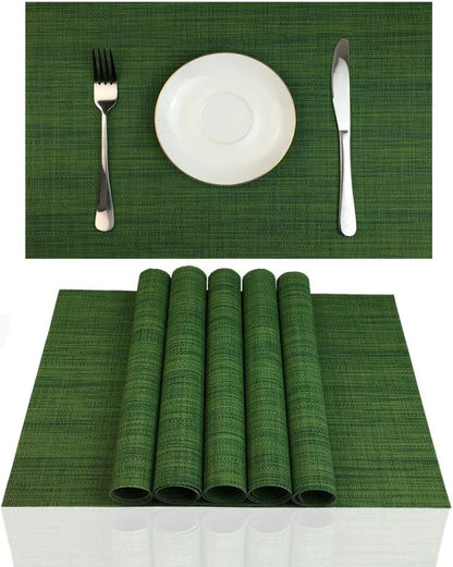 Placemats Set of 6 for Dining Table Stain Resistant Washable PVC Kitchen Table Mats Woven Vinyl Wipeable Table Placemat,Easy to Clean(Algae Green)