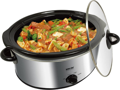 Oval Slow Cooker | 3-Quart | 3-Tempature Settings | Side Handles | Glass Lid | Enamel Stoneware Insert (Stainless-Steel)