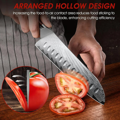 Damascus Santoku Knife, 7 Inch Professiona Kitchen Knife, Damascus Super Steel Ultra-Sharp Santoku Chef Knife with Ergonomic G10 Handle