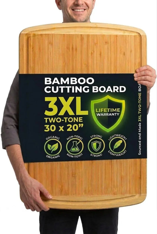 30 X 20 Organic Extra Large Cutting Board with Lifetime Replacements – Wood Bamboo Chopping Board - Wooden Butcher Block Cutting Board for Carving Turkey, Grilling Brisket and BBQ