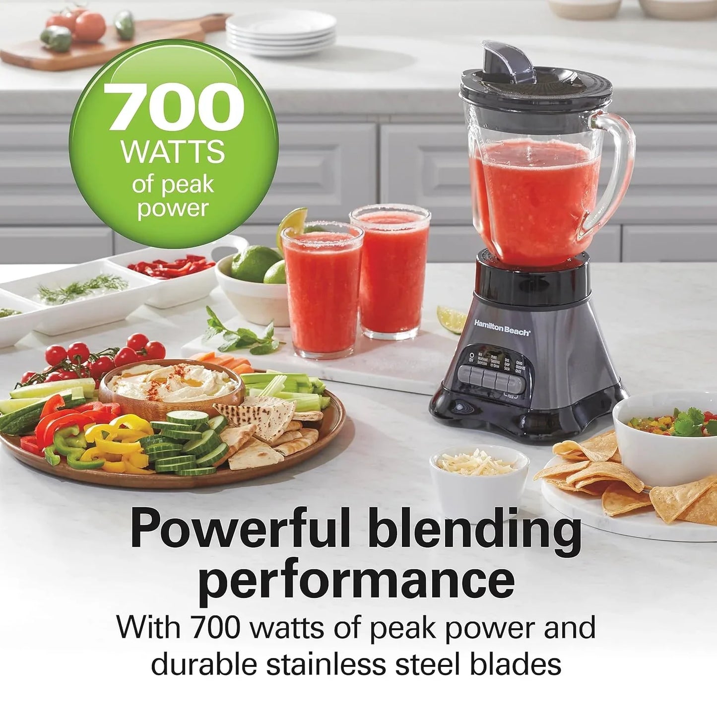 Blender and Food Processor Combo for Shakes & Smoothies, with 3 Cup Electric Food Chopper Attachment, 40 Oz Glass Jar, Blender Travel Cup, 700 Watts Peak Power, Gray & Black (58163)