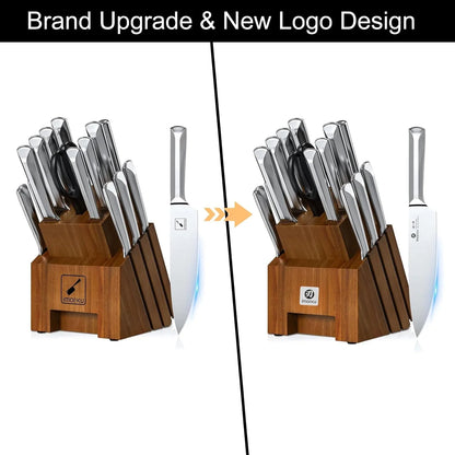 Knife Set, Kitchen Knife Set with Block & Sharpener, 16PCS Japanese High Carbon Stainless Steel Ultra Sharp Knife Block Set, Ergonomic Non-Slip Handle, Dishwasher Safe, Perfect Gifts