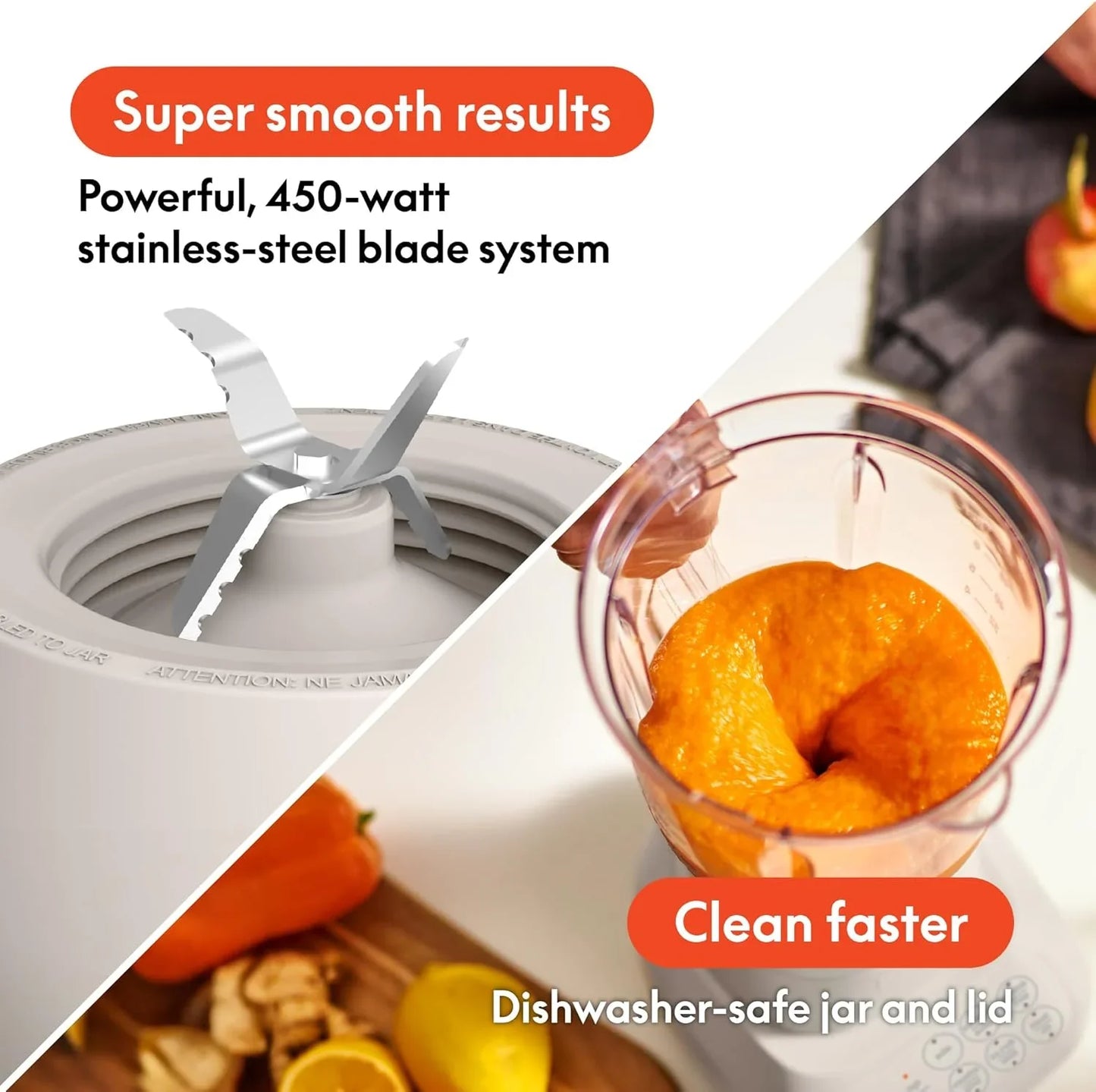 10 Speed Countertop Blender, Juicer & Smoothie Maker, Fits-Anywhere™ Kitchenware, Slim Flip & Store Design, Dishwasher Safe 48Oz Capacity Pitcher & Lid, Stainless Steel Blade, 450 Watt, Oatmilk