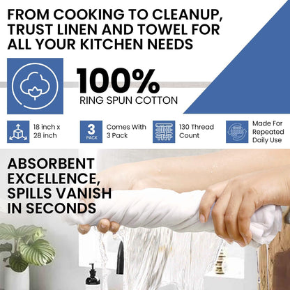 Flour Sack Towels - 100% Cotton Tea Towels for Crafts, Dish Towels for Kitchen, Embroidery, Cleaning, Baking (Pack of 3) - 18"X 28"
