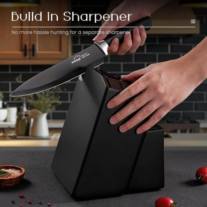 Knife Set,  21 Pieces Kitchen Knife Set with Block and Sharpener, Ultra-Sharp Knives Set with Ergonomic Handles, Black German Stainless Steel Knife Block Set, Dishwasher Safe