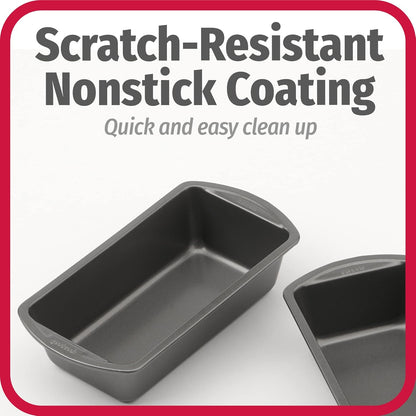 Nonstick Loaf Pan 8 X 4-Inch Heavy-Duty Steel Bakeware with Easy-Clean Non-Stick Coating, Oven & Dishwasher Safe Pan for Meatloaf Breads Lasagnas Casseroles & More, Set of 2, Gray