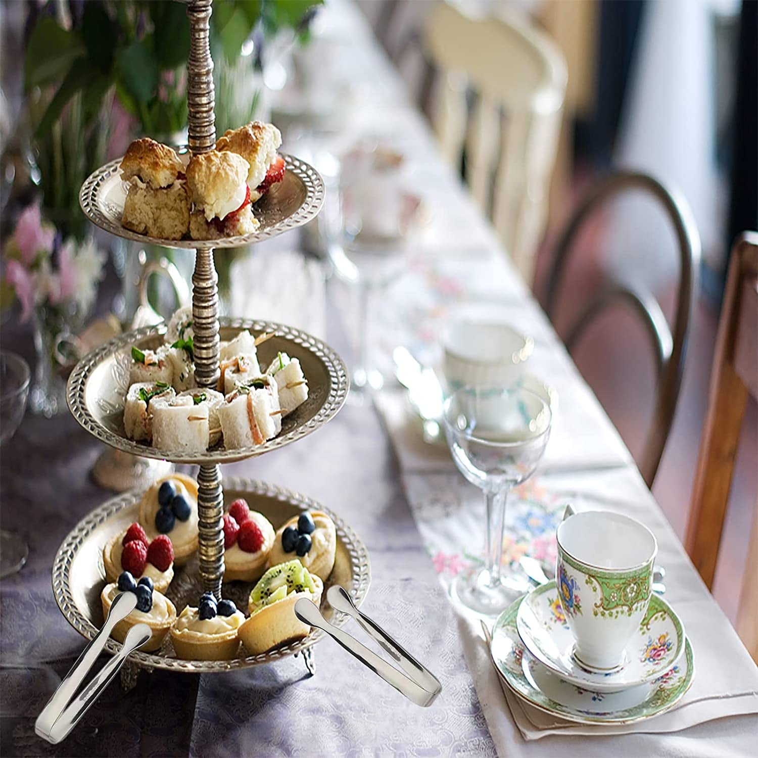 6PCS Ice Tongs Mini Sugar Tongs 4.25Inch Stainless Steel Kitchen Utensils Set,Small Serving Tong and Tiny Kitchen Tong for Appetizers,Tea Party, Coffee Bar, Desserts by  (Silver)