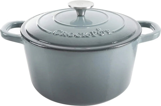 Crock Pot Artisan 5-Quart round Enameled Cast Iron Dutch Oven – Slate Gray, Heavy-Duty Cookware for Slow Cooking, Roasting, Baking with Lid