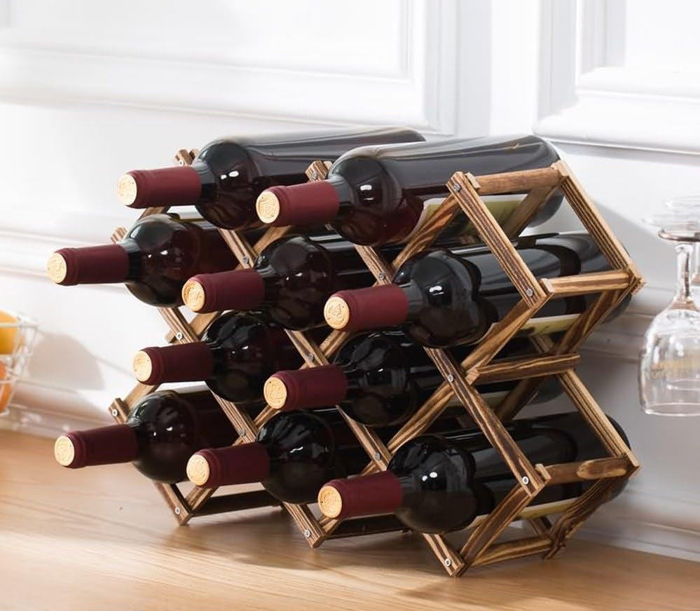 Freestanding Stackable Wine Rack Organizer for Countertop and Cabinets with Foldable Design and Scratch-Resistant Protector