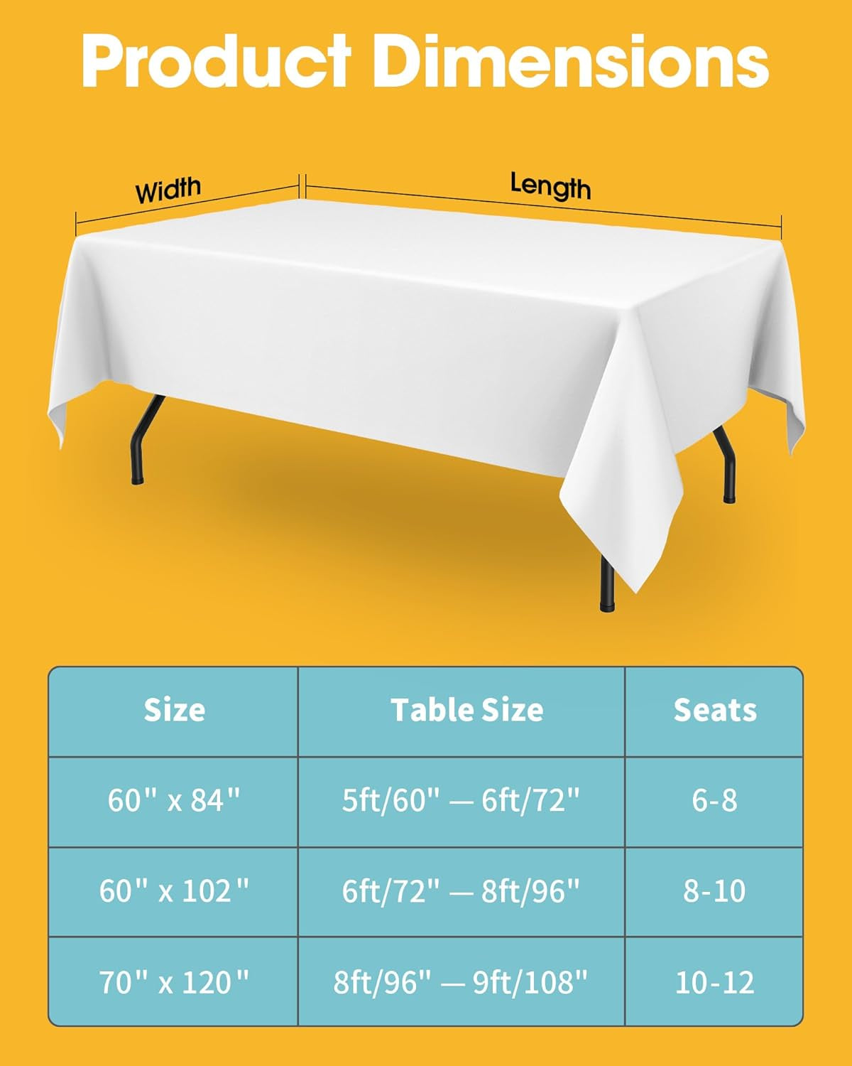 White Rectangle Table Cloth - 6 Pack, 60" X 84" Washable Polyester Tablecloth for 5FT Tables, Wrinkle-Resistant Table Cover for Weddings & Parties