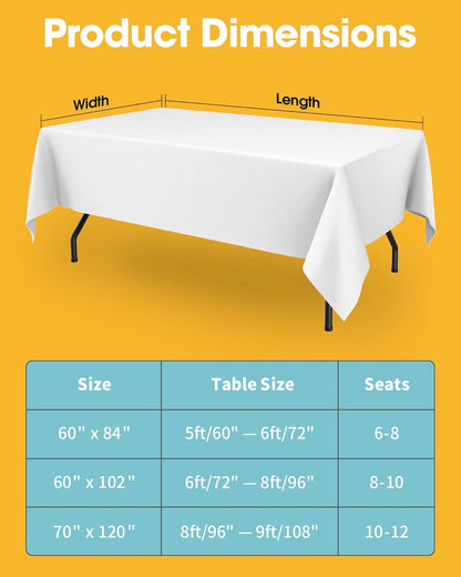 White Rectangle Table Cloth - 6 Pack, 60" X 84" Washable Polyester Tablecloth for 5FT Tables, Wrinkle-Resistant Table Cover for Weddings & Parties